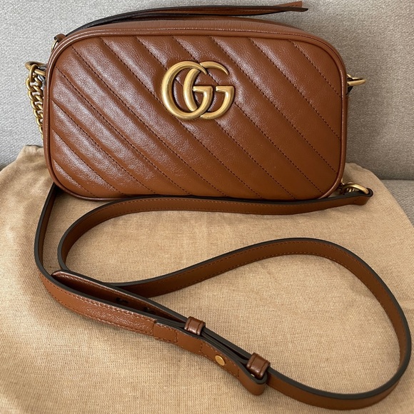 Gucci Marmont Diagonal Small Bag - Brown/Cognac - Picture 2 of 15